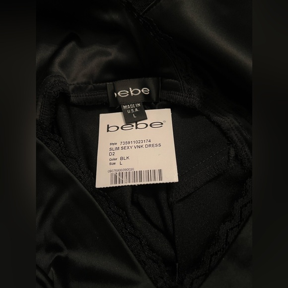 BEBE Slim Sexy V Neck Satin Midi Dress NWT - Picture 11 of 12